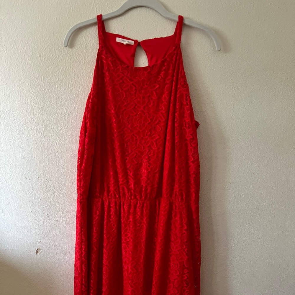 Maurice’s Orange/Red Lace Keyhole Back Knee Length Dress Womens Plus Size 0X